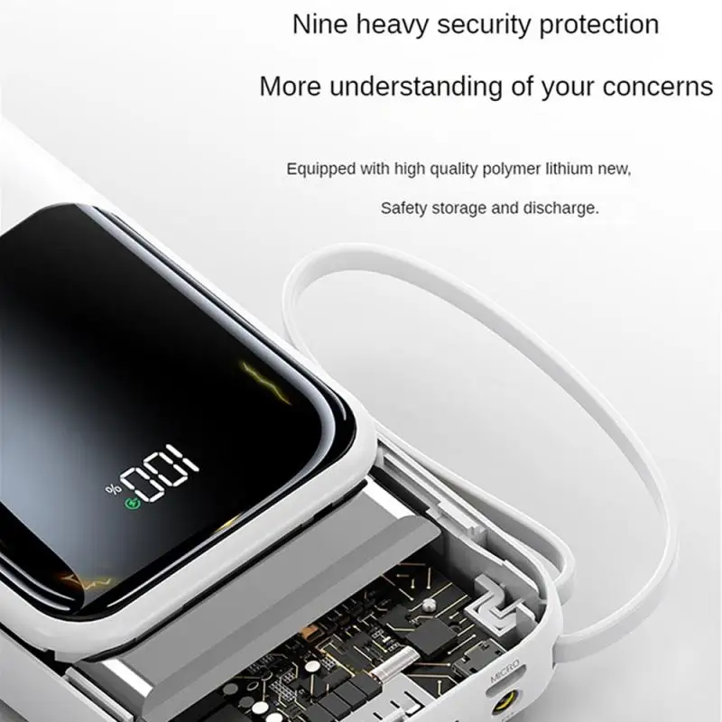 8000mAh Power Bank Large Capacity Portable Power Bank With Built-in Fast Charging Cable Power Bank For Xiaomimi Power Bank