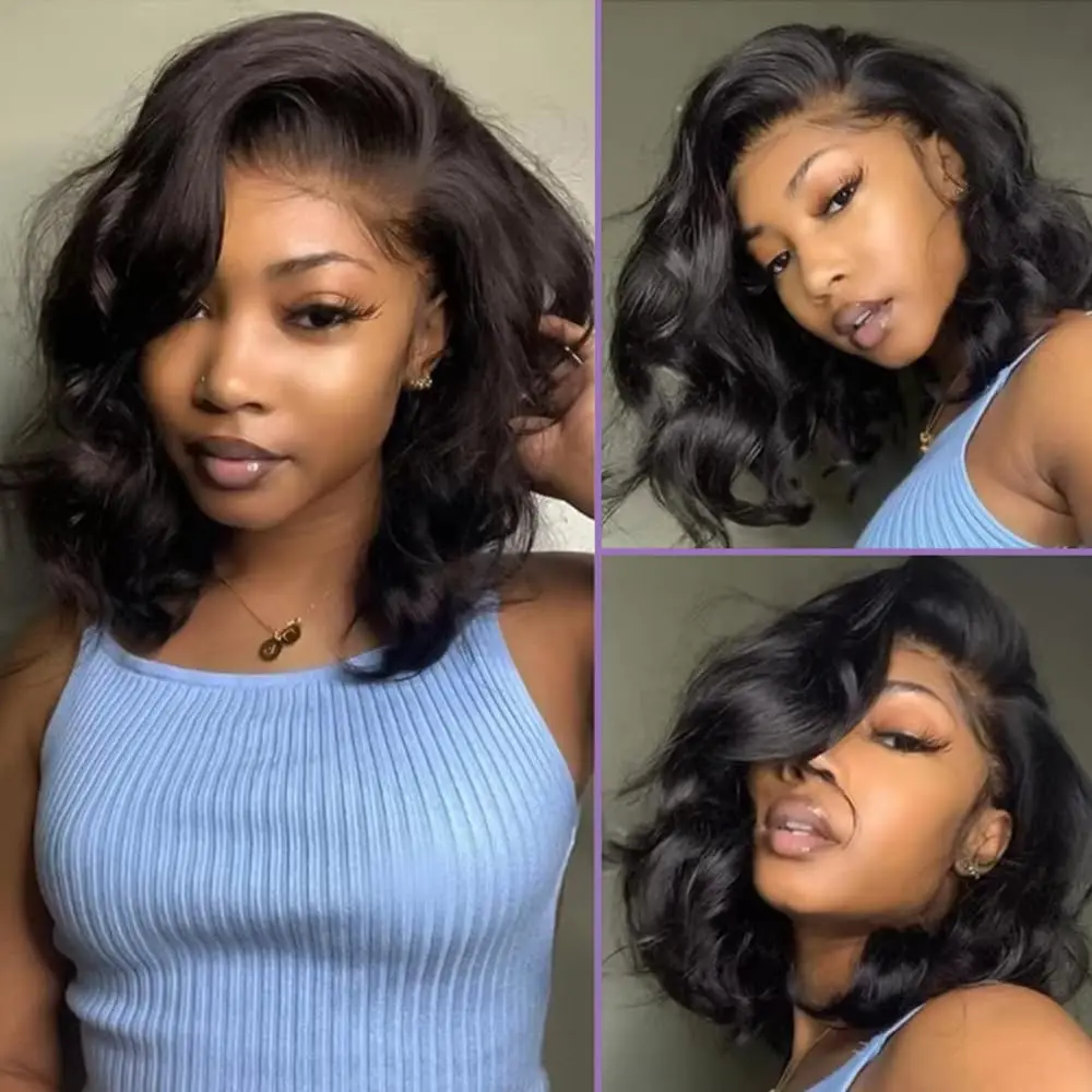 

10A Body Wave Bob 180% Density Transparent Lace Front Wigs Human Hair Wigs for Black Women Body Wave Pre Plucked Natural Black