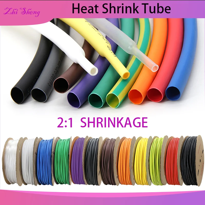 Manchon de câble thermique en polyoléfine, 12 couleurs, 2:1, diamètre 1 ~ 50mm, isolé