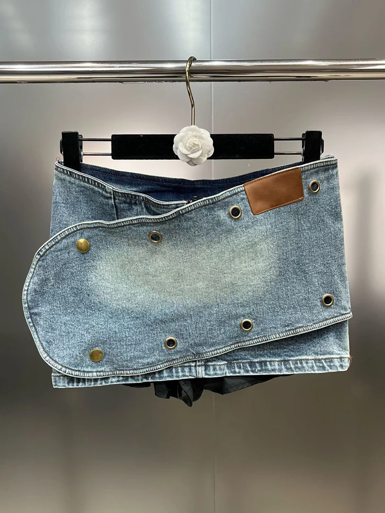 Deat Vrouwen Denim Rok Multi Knopen Metalen Decoratieve Afgeschuinde Rand Ontwerp Warp Hippe Minirokken 2024 Herfst Nieuwe Mode 11xx4443