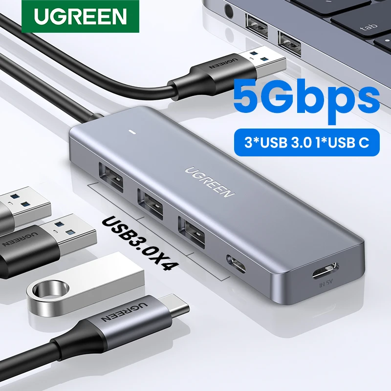 UGREEN USB HUB 4 porty USB-A Splitter Ultra-Slim USB Expander Adapter do myszy Klawiatura MacBook Akcesoria do laptopa XBOX PS5