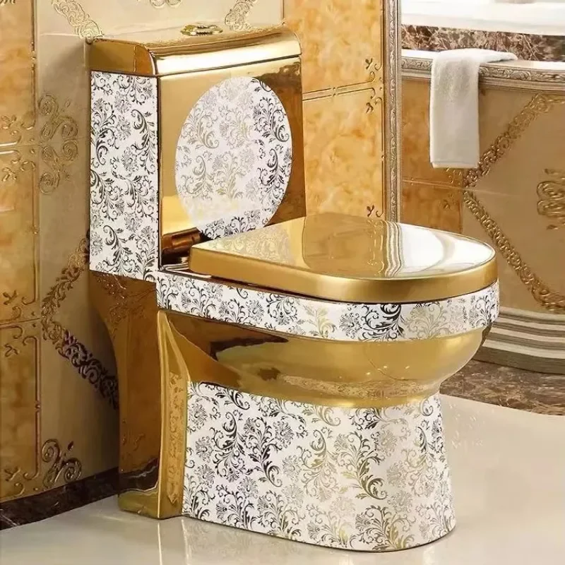 Sanitary Ware Luxury Bathroom Commode Wc Porcelain Ceramic White and Gold Toilet Bowl