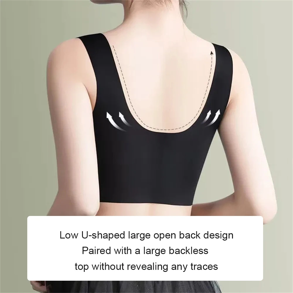 Women Lace Sport Bras Plus Size Seamless Ice Silk Underwear Bralette Backless Lady Brassiere Vest Female Sports Breathable Vest