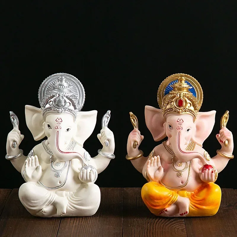 Resin Hindu Ganesha Elephant God Buddha Statue Indian Elephant-Headed Fengshui Figurines Home Decor Accessories Craft