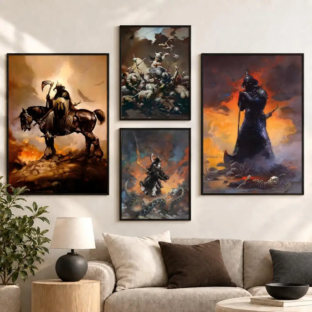 art Frank Frazetta Classic Fantasy Vintage 70s Epic Art Poster Aesthetic Art Print for Bedroom & Living Room Decor, Unframed