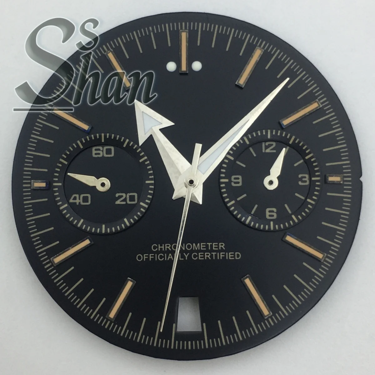 Dial kuarsa VK64 berukuran 31,5 mm dilengkapi dengan 5 jarum penunjuk waktu bercahaya dan cocok untuk tanggal jam 6 pada mesin kuarsa VK64.