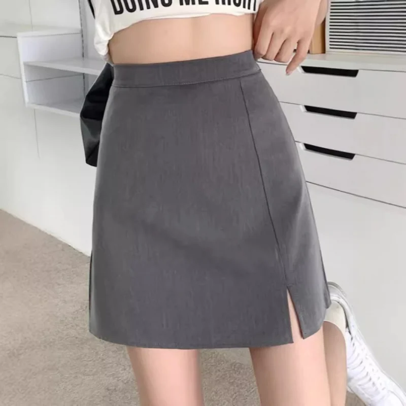 

Защита от воздействия макси с высокой талией, серая юбка-карандаш с разрезом по подолу, миниатюрный женский стильный костюм, короткая юбка, летняя