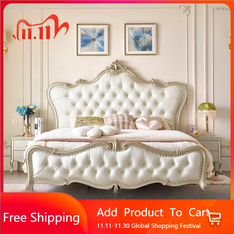 

Design Fashionable Bed White Light Luxury Chinese Princess Aesthetics Minimalist Bed Comfortable Japanese Muebles Furniture