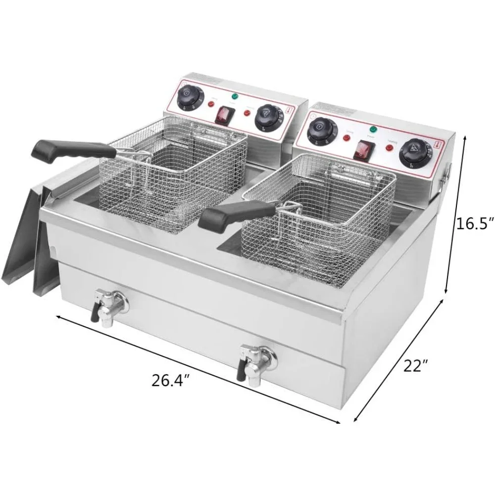 Commercial Deep Fryer with Time Control & Oil Filtration, Drain & Temperature Control &Baskets & Lids, Electric Deep Fryer