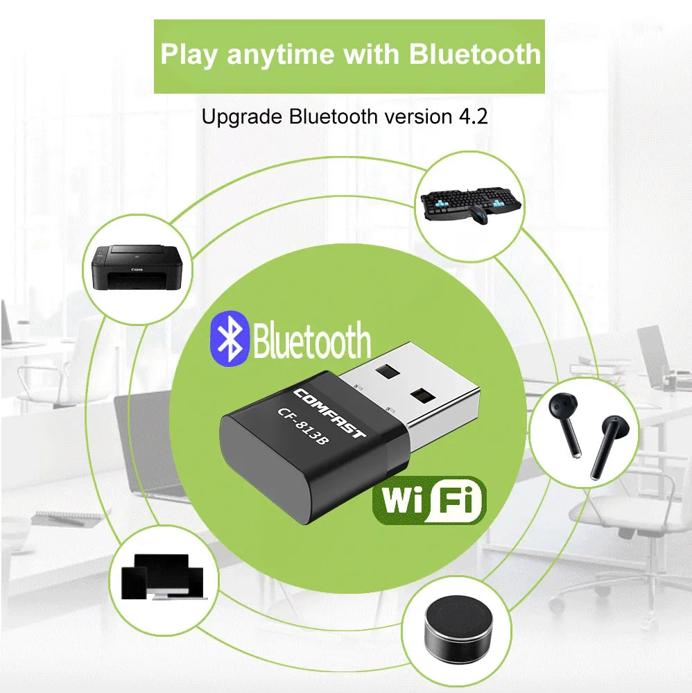 Placa de rede Ethernet Comfast, 600Mbps Adaptador, USB, Wi-Fi, Bluetooth 4.2, 5GHz, Antena 2.4G, 2 em 1, PC, Cle