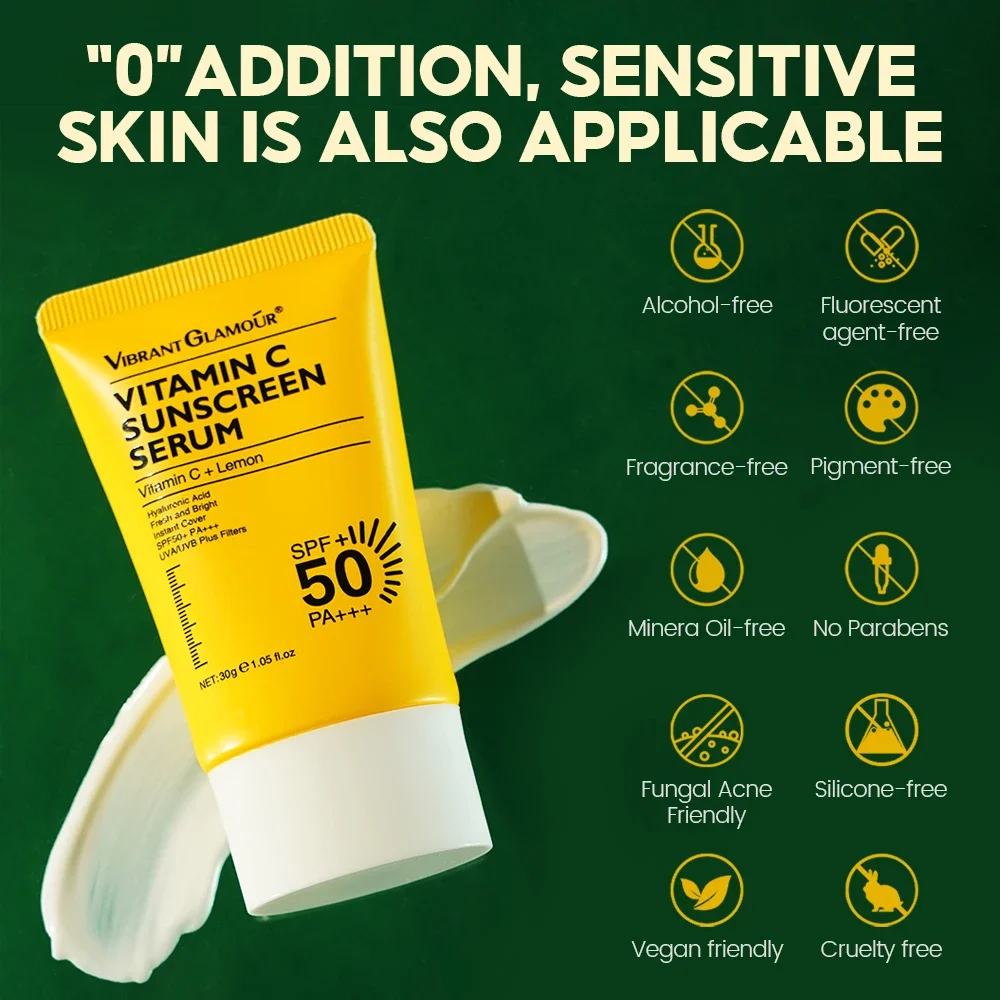 VIBRANT GLAMOUR Vitamin C  SPF 50+ PA+++ UVA/UVB Sunblock 50X C 3X Ceramide Repair Skin Moisturizing Sunscreen Serum