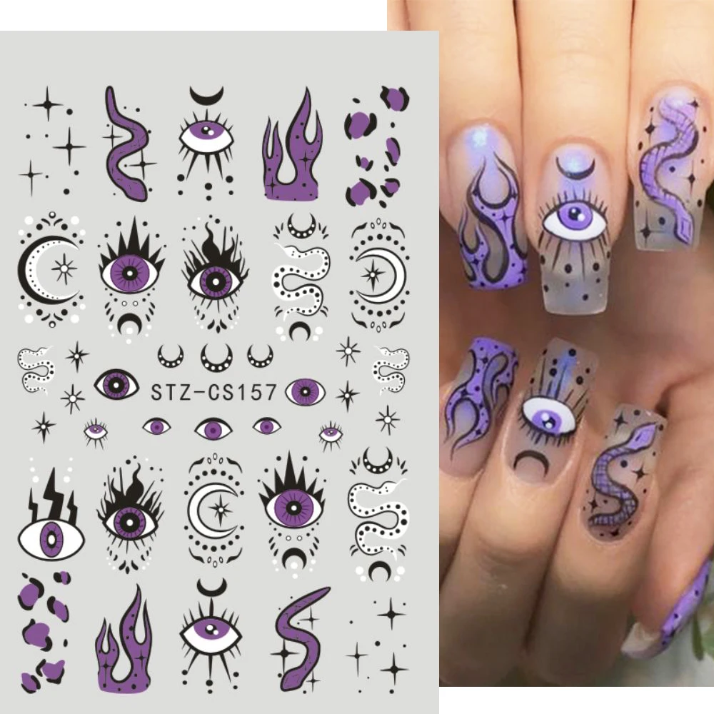 3D Evil Eyes Nail Stickers Snake Moon Star Zodiac Sliders For Nails Witch Design Summer Neon Decor Flame Decals Manicure GLCS157