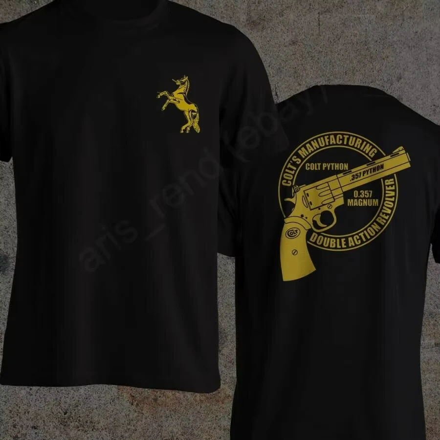 Camiseta clásica Python.357 Magnum Caliber Revólveres de doble acción, nueva camiseta 100% de algodón de manga corta con cuello redondo, Top informal para hombre