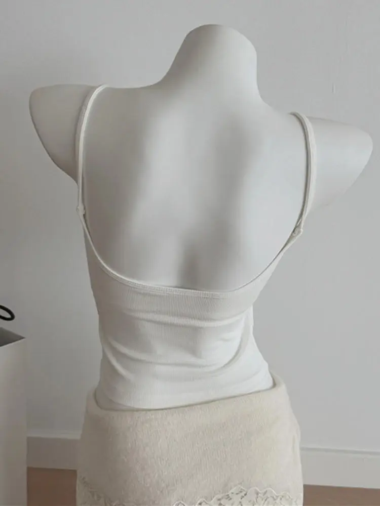 

White Strapl Vest Top Women's Summer Music Festival Outfit Inteated Bal Crop Top Outerwear Sli Versatile