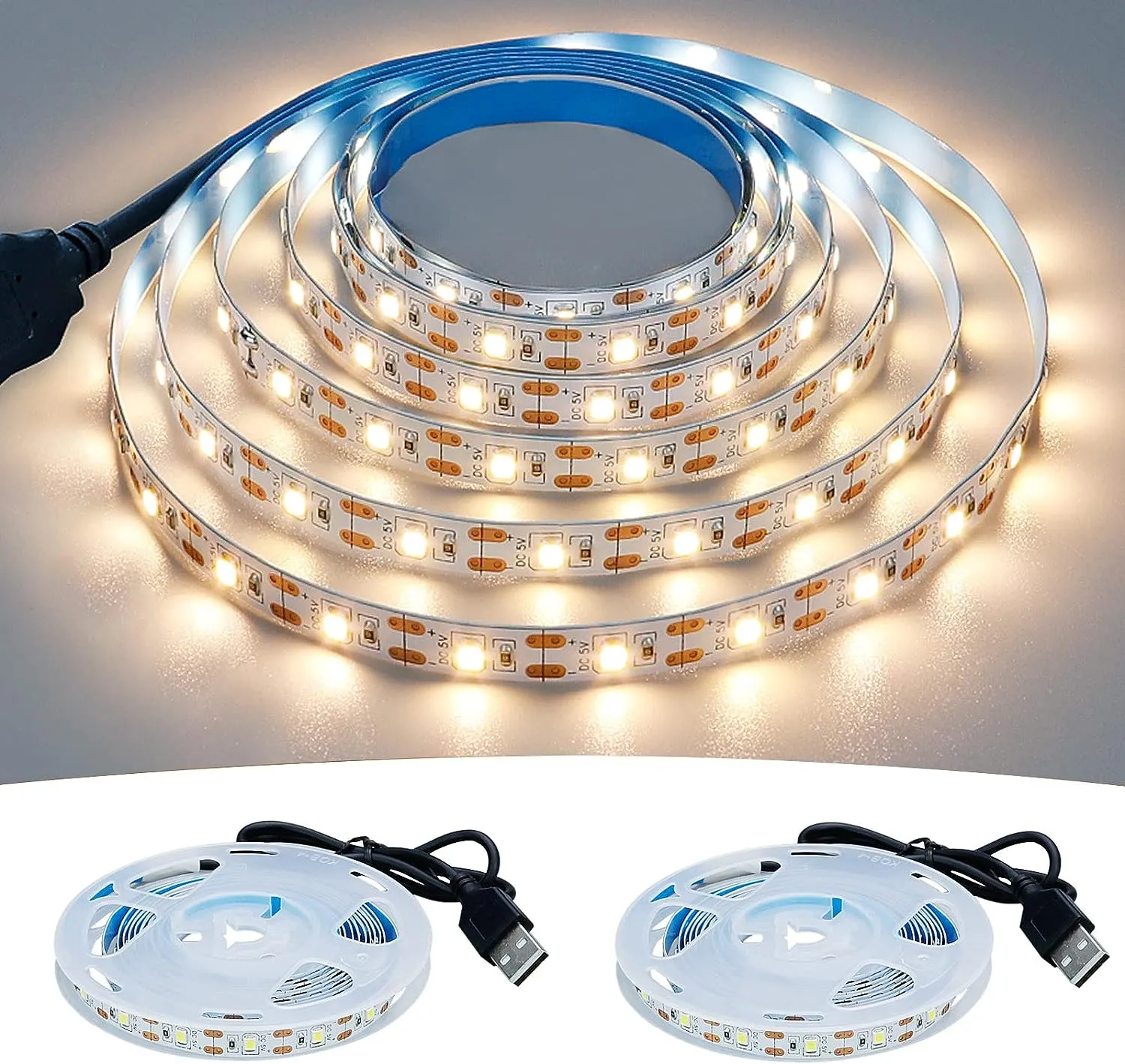 Bande lumineuse LED USB 2835, 5V DC, 1- 5m, lumière blanche chaude, éclairage de fond de télévision, lampe décorative pour la maison