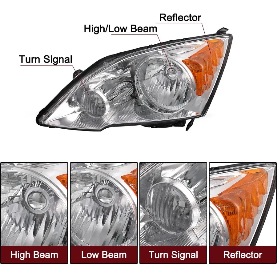 مجموعة مصابيح أمامية زوج بديل لـ 20072011 Honda CRV كشافات أمامية من الكروم مع عاكس كهرماني لـ Visi المحسن