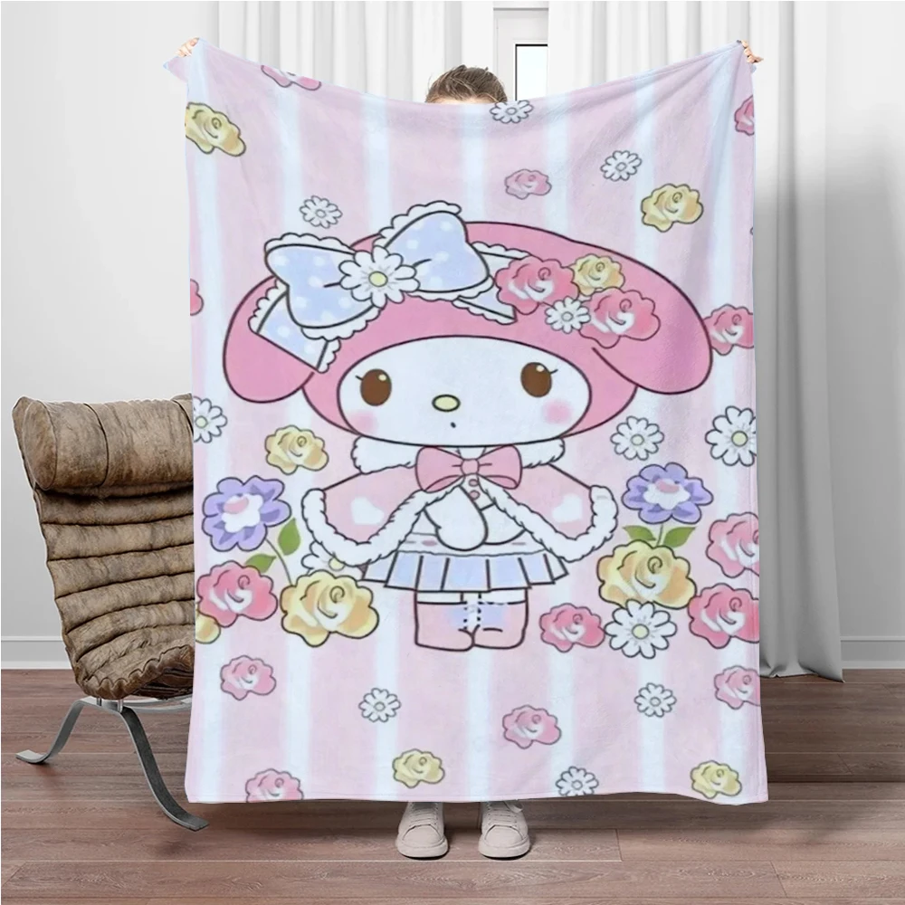 8 Sizes My Melody Sanrio Printed Blanket Warm Soft Fluffy Kids and Adult Sofa Throw Blanket for Bed Outdoor Travel Camping Gifts