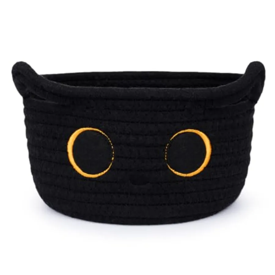 

Small Storage Basket, Cat Cotton Rope Baskets Woven Blasket for Nursery, Blanket Basket Baby Toy Storage Organizer With Ears fo