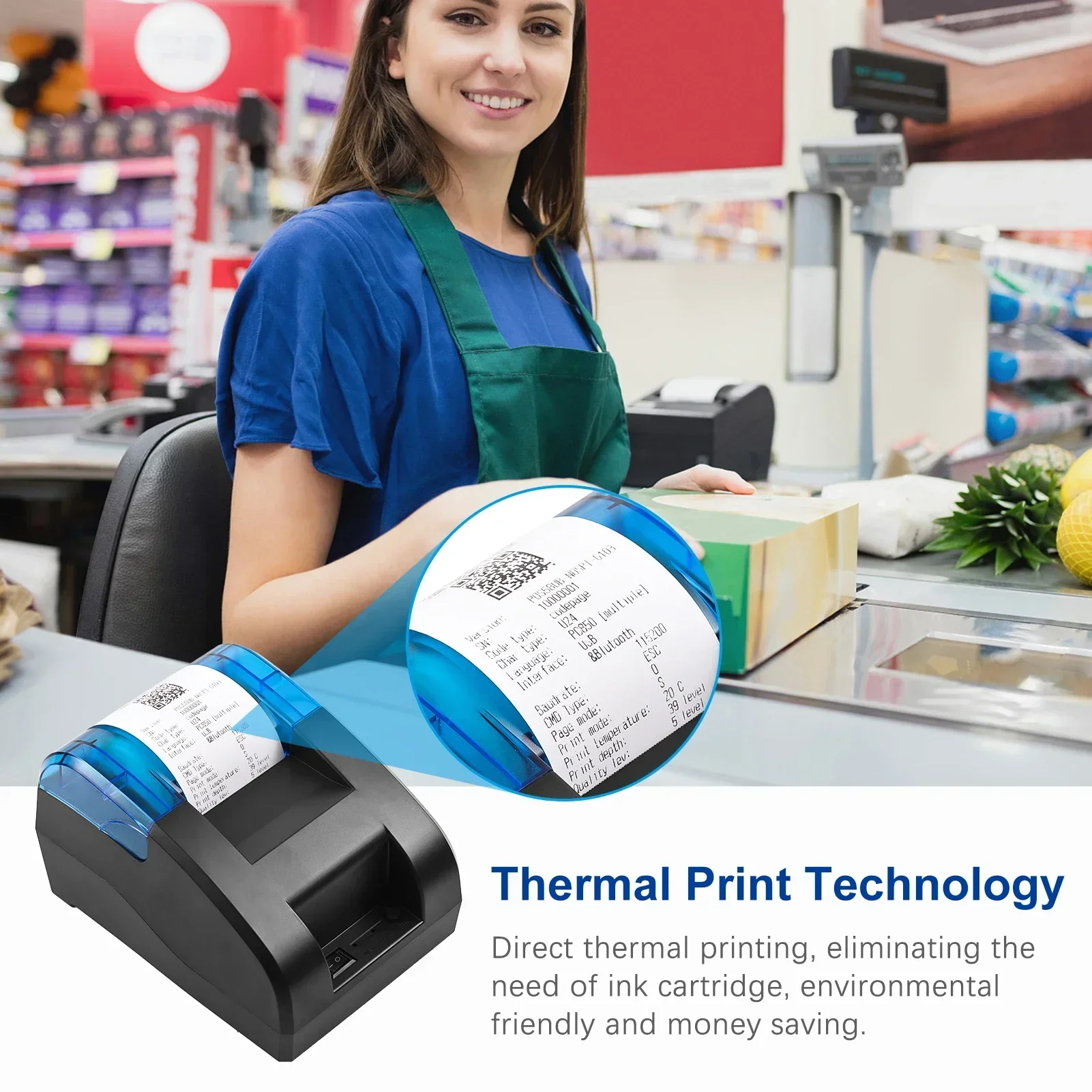 58mm Printer Thermal Receipt Kit Desktop USB BT Wireless Printer Barcode Logo Printing with 1 Roll Paper Device Equitment Tool