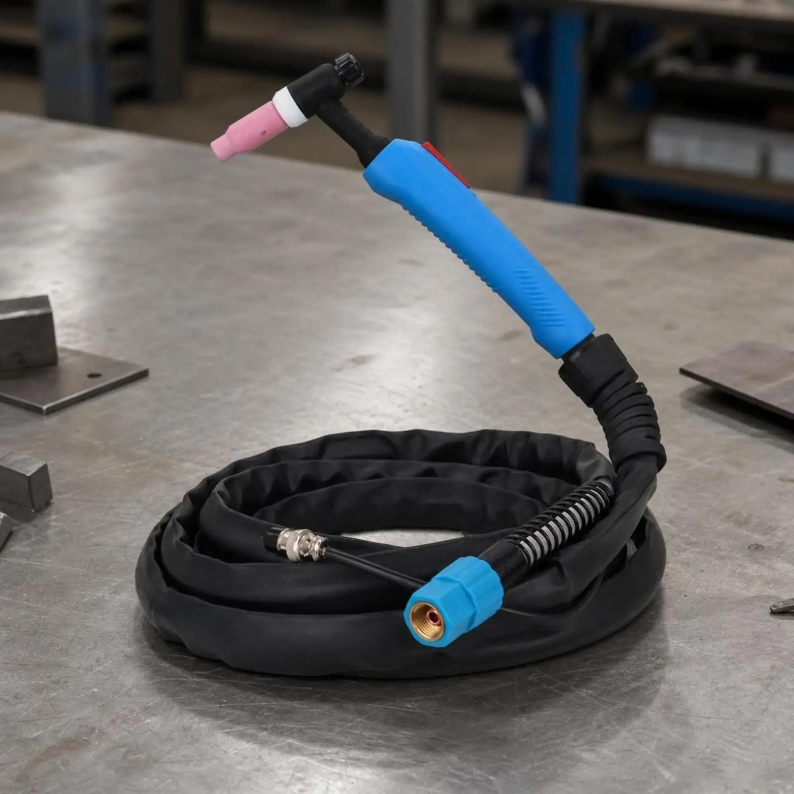 WP26 Argon TIG Welding Torch with Blue Threaded Fitting and Guard Sleeve for TIG Welding Machine