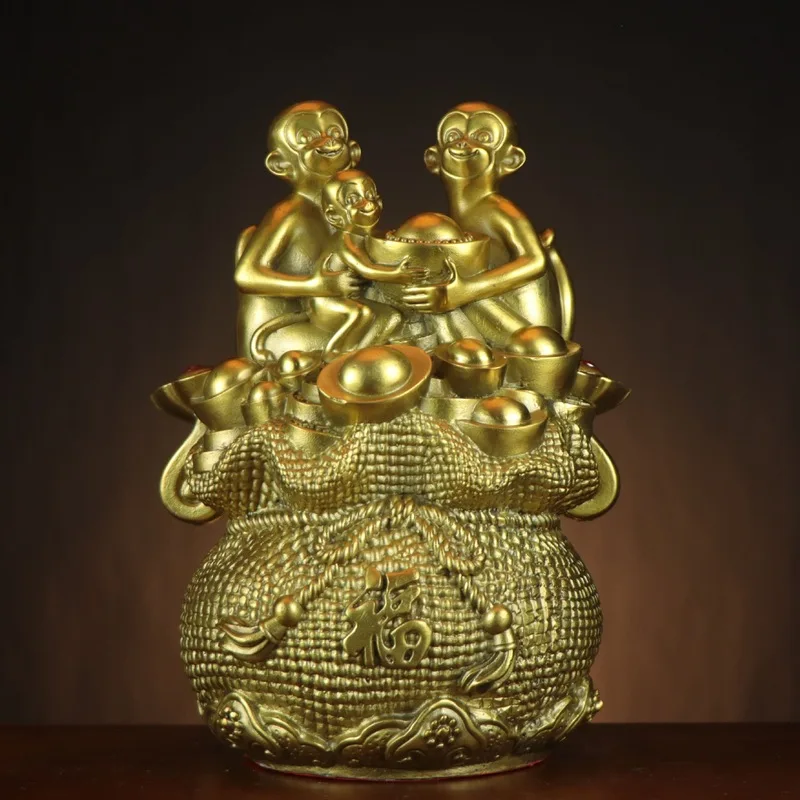 Brass , Money Bag , Family Portrait , Home And Shop Copper Monkey Ornaments, Wholesale From Manufacturer
