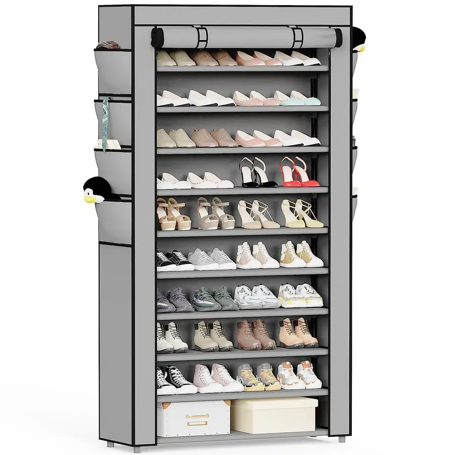 

Shoe Rack with Cover, 101 Tier Tall Shoe Storage for 5055 Pairs of Shoes, Shoe Organizer for Entryway, Closet, Garage, Grey