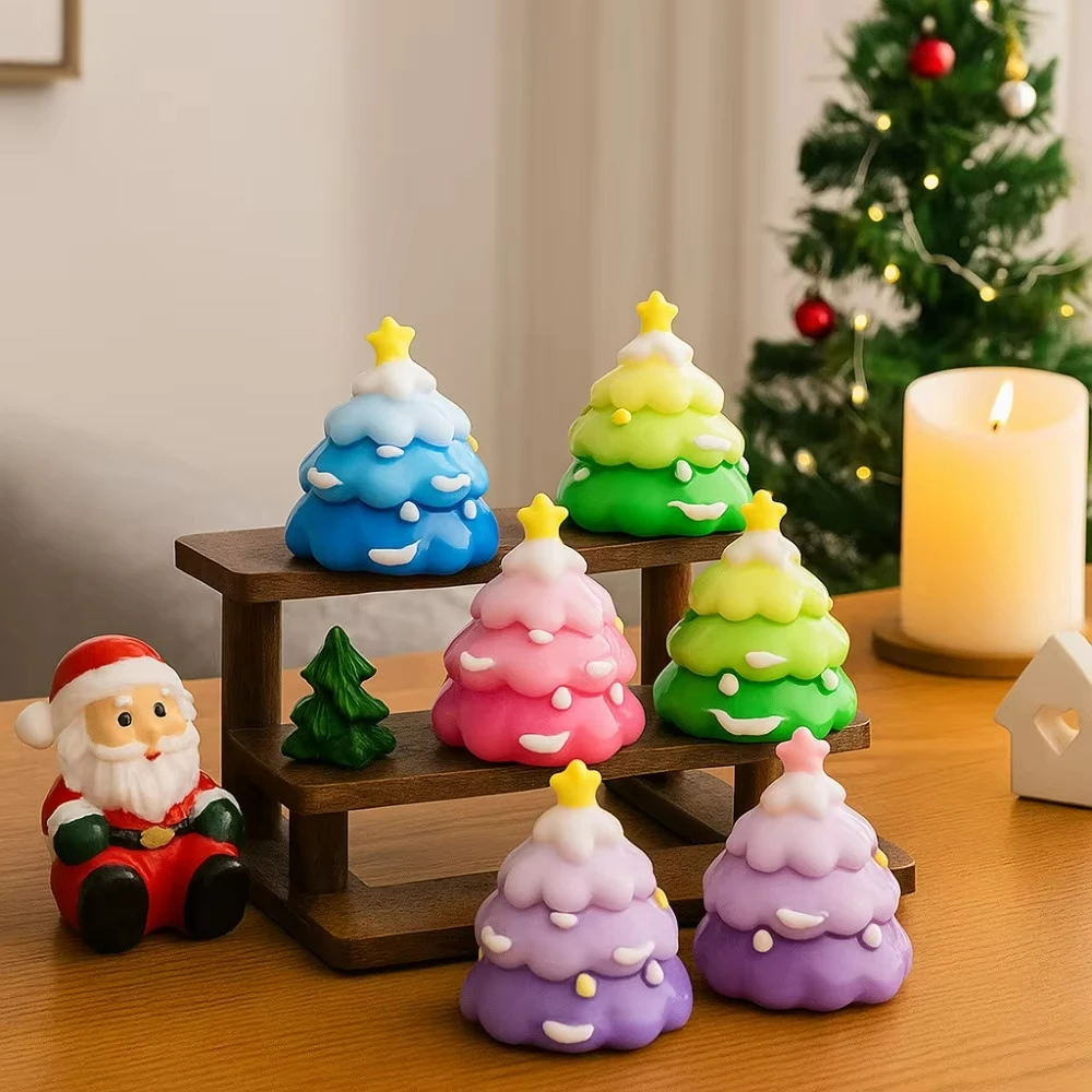 5/10pcs Gradient Color Mini Christmas Tree Resin Decor For DIY Cake Topping Fairy Garden Xmas Craft Ornaments