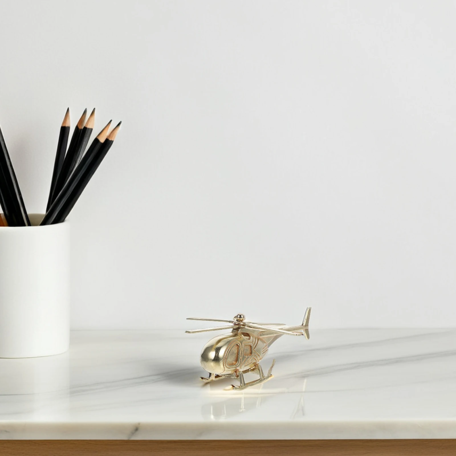 

Brass Airplane Statue Mini Helicopter Decor Home Office Metal Figurine Desk Shelf Display Vintage Model