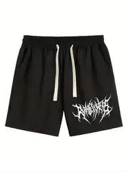 New Men's Street Style Simple Trendy Casual Solid Black Floral Print Sports Drawstrings Shorts