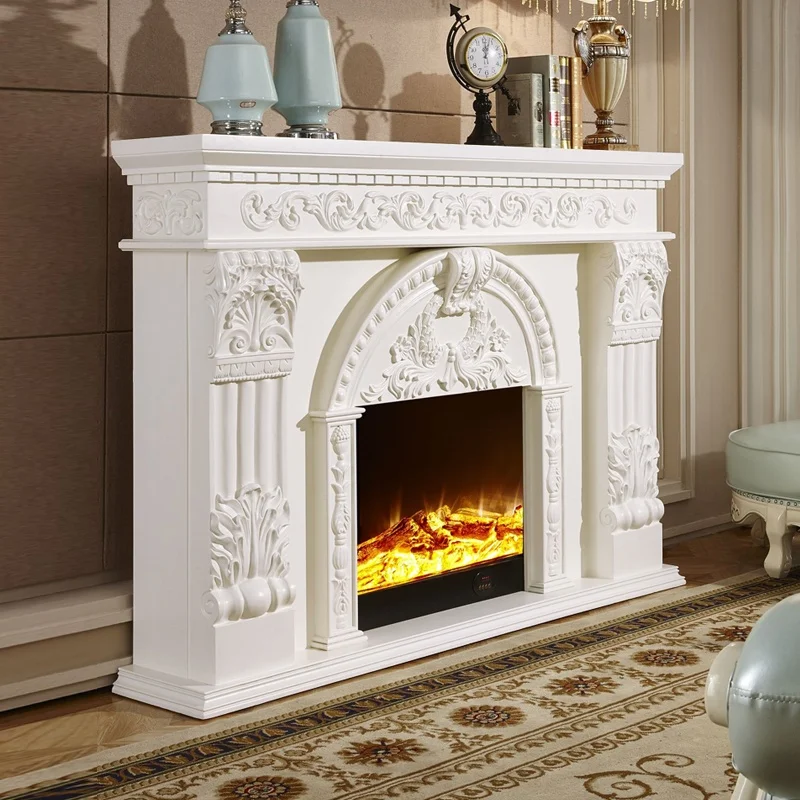 Dark Wall Hearth Frame Carved Rubber Wood Fireplace Mantel Surround 1.5/1.8 m European Style Fireplace Decorative Cabinet