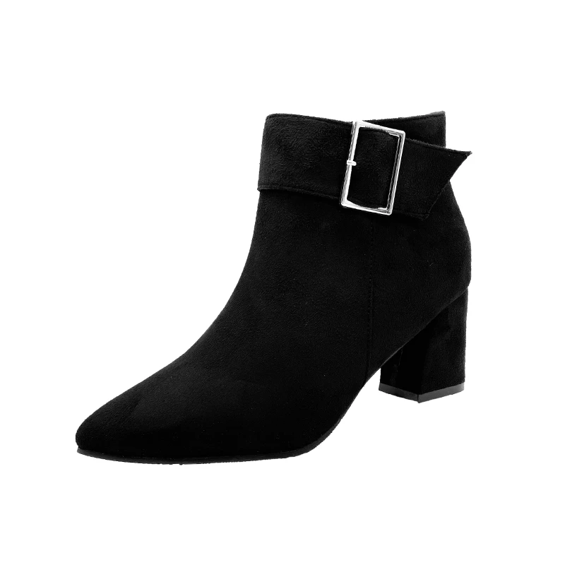 Black Ankle Boots Heels Pointed Toe Fashion Warm Casual Ankle Women\'S Strap Women\'S Boots Women Boots Botas De Mujer