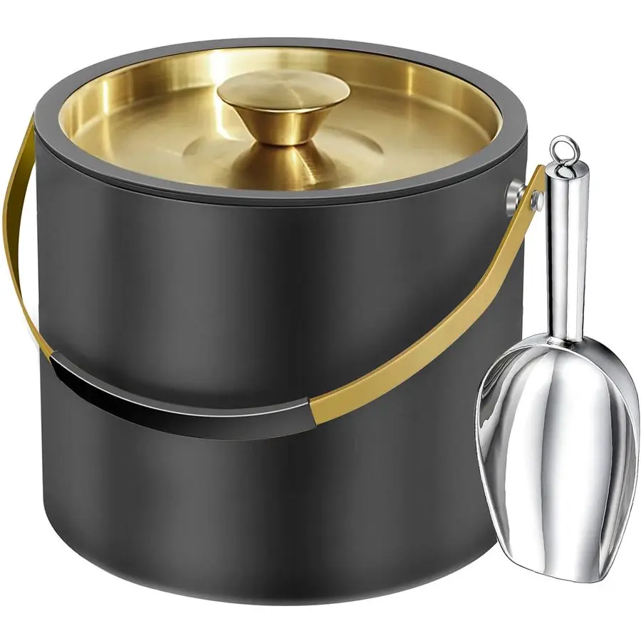 

Современное термоизолированное ведро для льда объемом 3,4 л с силиконовой крышкой, совком, ситом, из нержавеющей стали с двойными стенками, для вечеринок и коктейлей