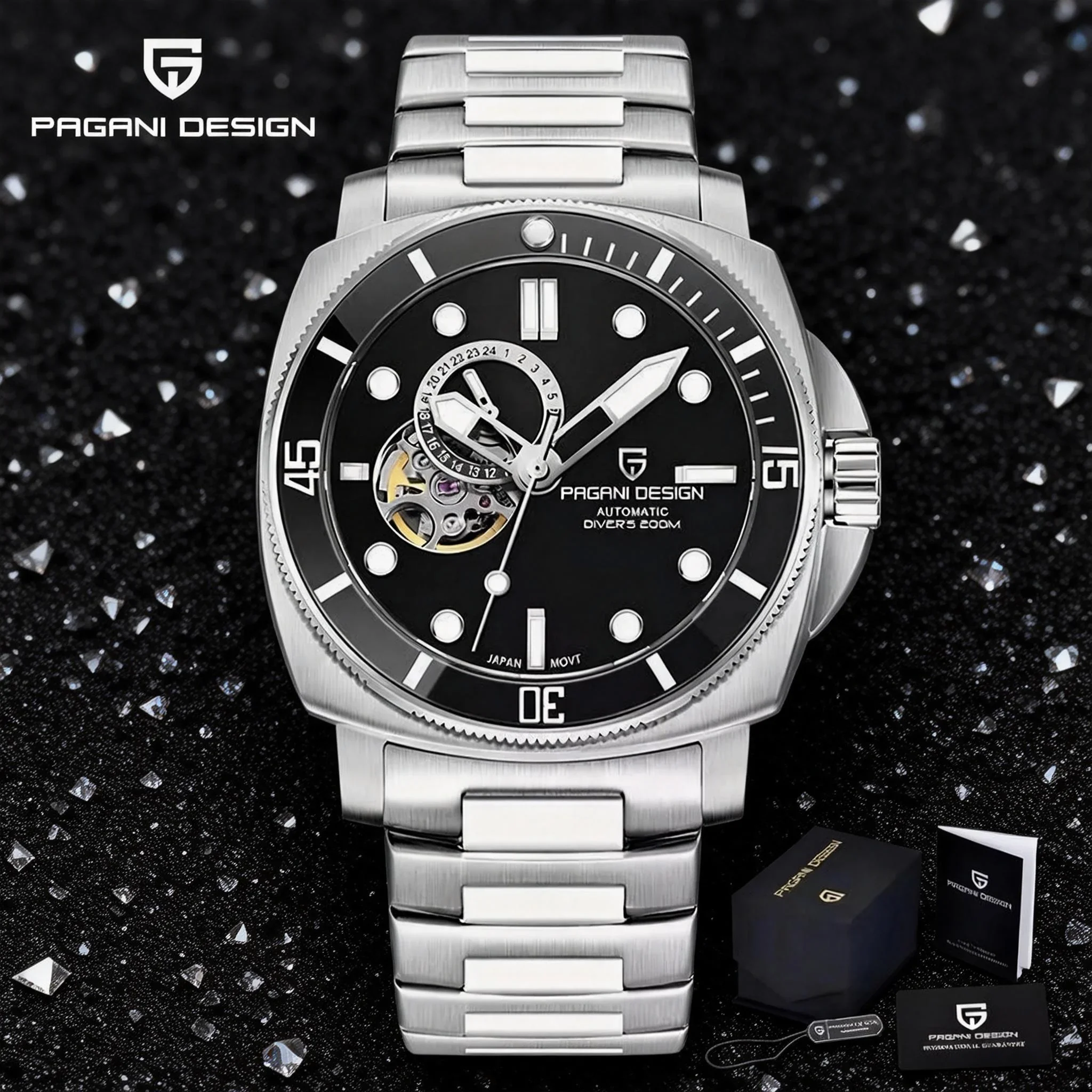 PAGANI DESIGN 2026 New Men's Mechanical Watch Japanese Movement Sapphire Crystal 200M Water Resistance Stainless Steel PD1736