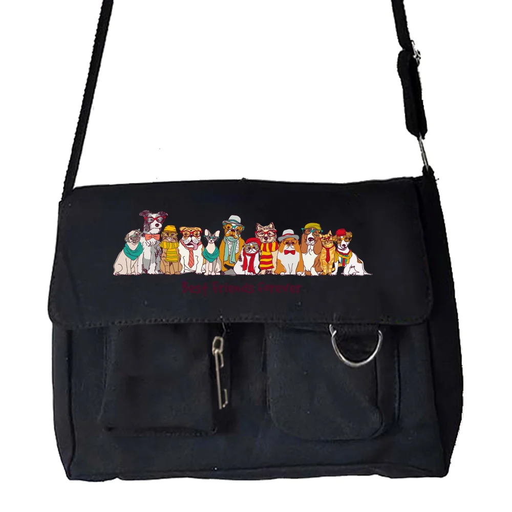 Women's Simple Crossbody Bags Cute Purse Casual Shoulder Satchel Bags Girls Dog Printed Canvas Diagonal Cross School Bag