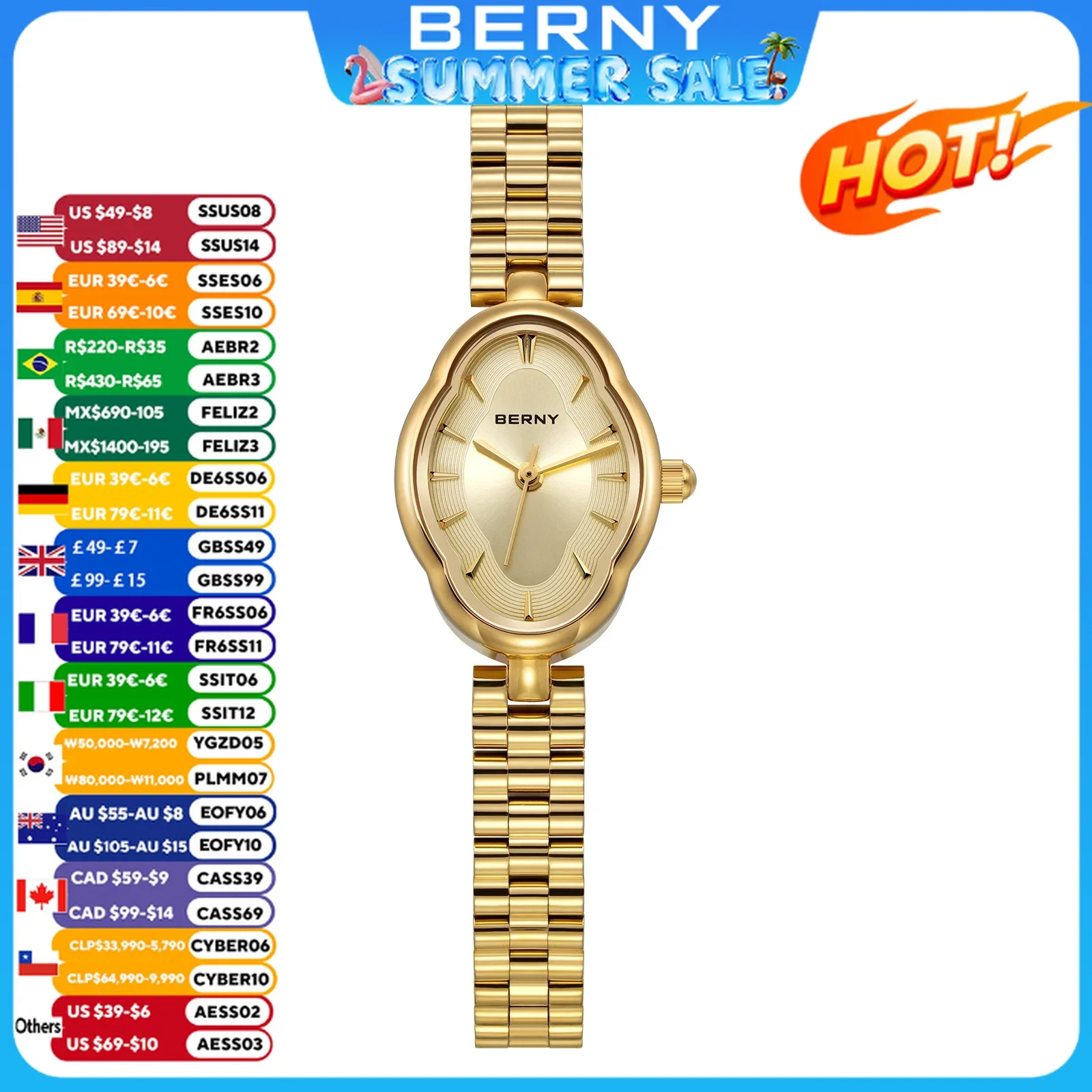 BERNY Gold Watch For Women Ladies Wristwatch Gold Quartz Jewelry Bracelet Set Minimalist Watch Multicolor Small Ladies Watches