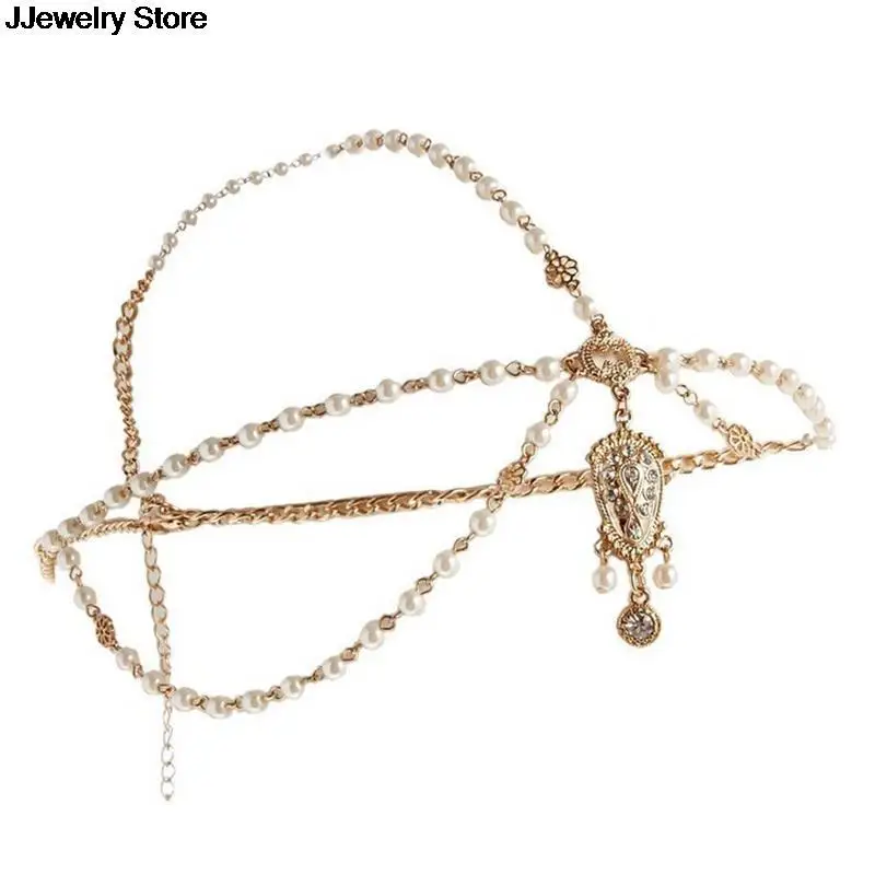 جديد 1 قطعة الشعر الديكور الأزياء الهندي بوهو الذهب اللون رئيس سلسلة اللؤلؤ الكريستال رئيس اللباس غطاء الرأس للنساء الشعر مجوهرات