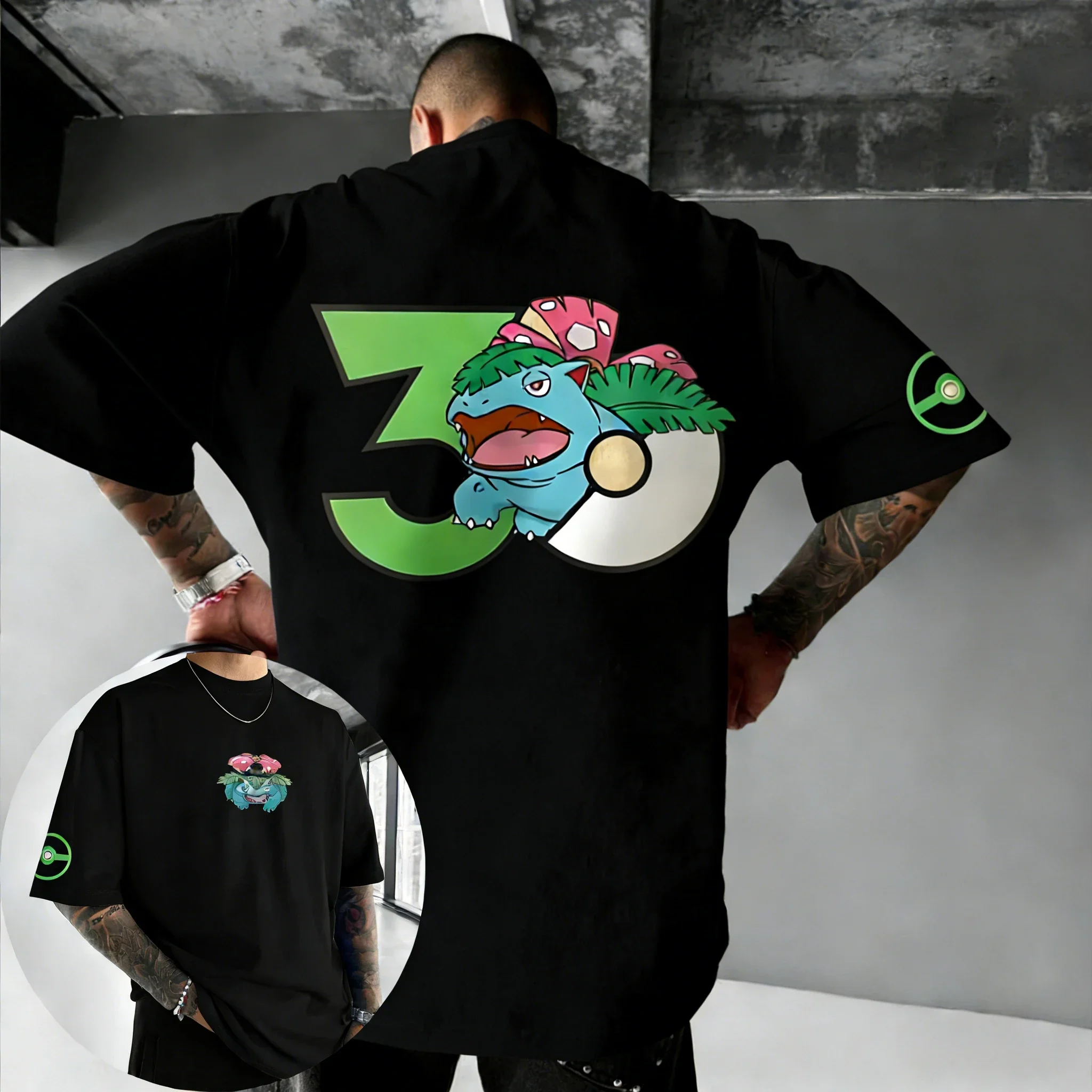2026 Pokémon 30th Anniversary Venusaur Bedrucktes T-Shirt Sommer Herren und Damen Locker Lässig Hip Hop Trendiges Kurzarm-Oberteil