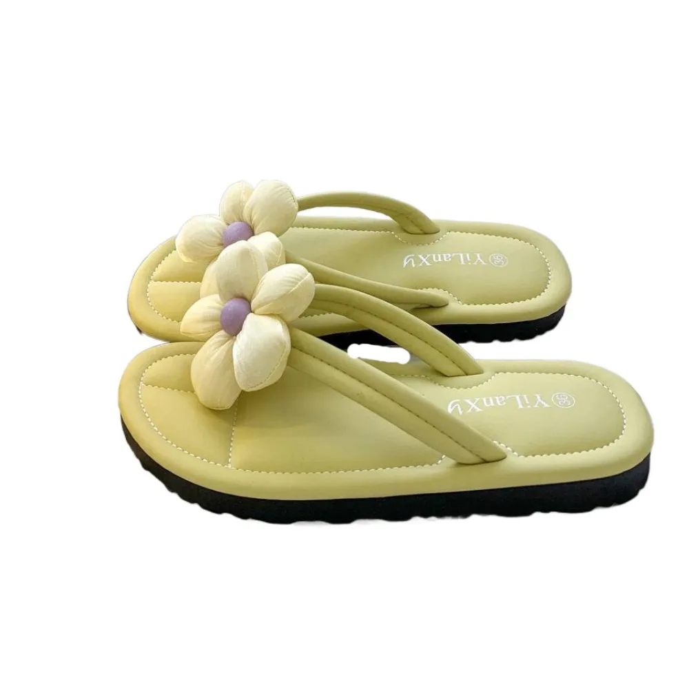 

Простые противоскользящие пляжные шлепанцы, милая верхняя одежда, шлепанцы с цветочным принтом, тапочки с зажимом на мягкой подошве, женские тапочки для ванной комнаты