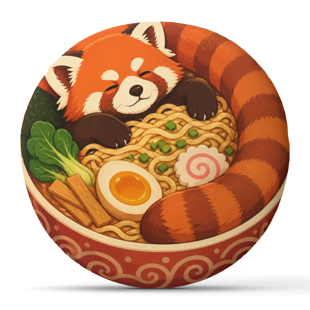 Red Panda Ramen Bowl Plush Pillow Japanese Food Cushion Cute Animal Throw Pillow Stuffed Floor Cushion Home Decor Gift Round