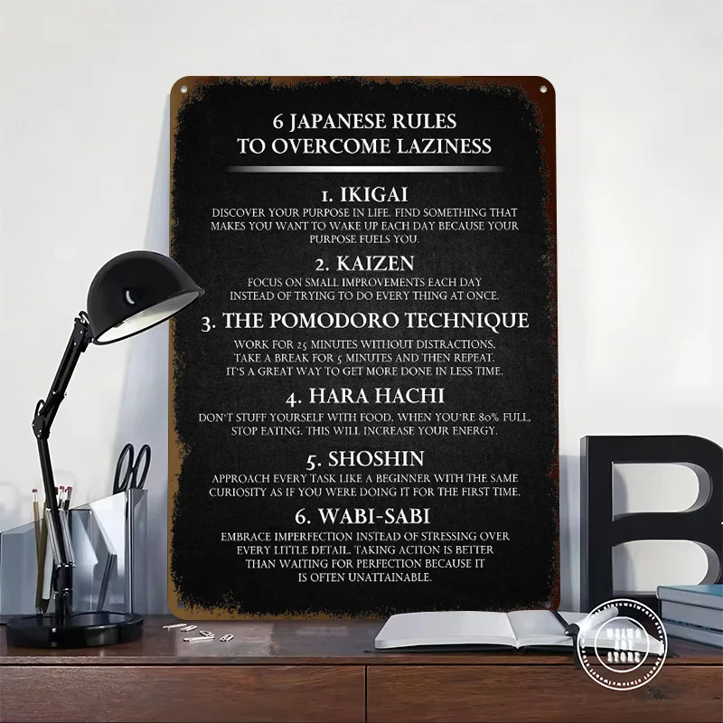 6 Office Motivation Rules Tinplate Posters Customizable Wall Art Retro Vintage Metal Signs for Home Room Mancave Decoration Cozy