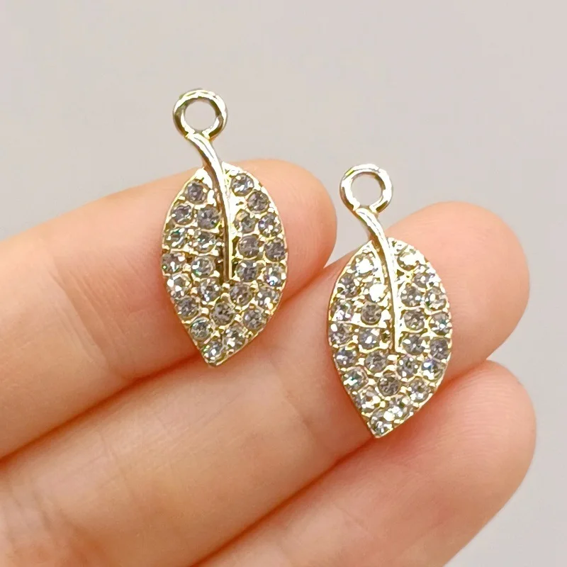 50pcs/lot Fashion leaf With rhinestone pendant Earrings Drop bling charm Ear Studs connecter tag Jewelry DIY
