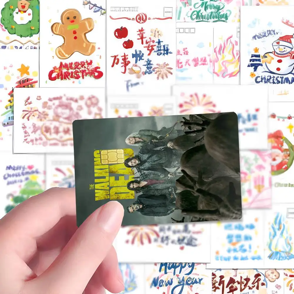 The Walking Dead Anime Spend or Save Funny Shell On Off رفيع للغاية بدون تبهت ملصق غطاء جلدي لبطاقة الائتمان الخصمية