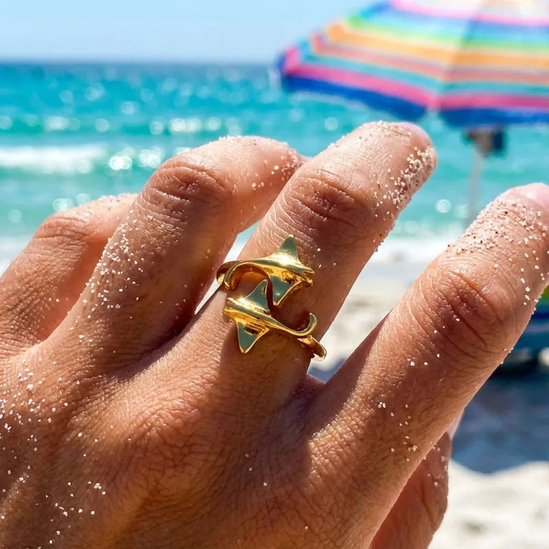 Minimalist Summer Beach Manta Ray Open Adjustable Rings for Women Sea Devil Fish Ocean Life Jewelry Accessory Non-Allergic Ring
