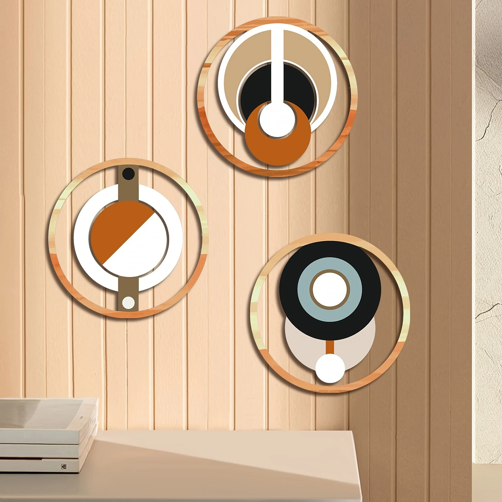 2D مستو 20 سنتيمتر خشبية دائرية الجدار الديكور مجموعة غرفة نوم المنزل وغرفة المعيشة معلقة قطعة الفن جو ديكور ملون #2