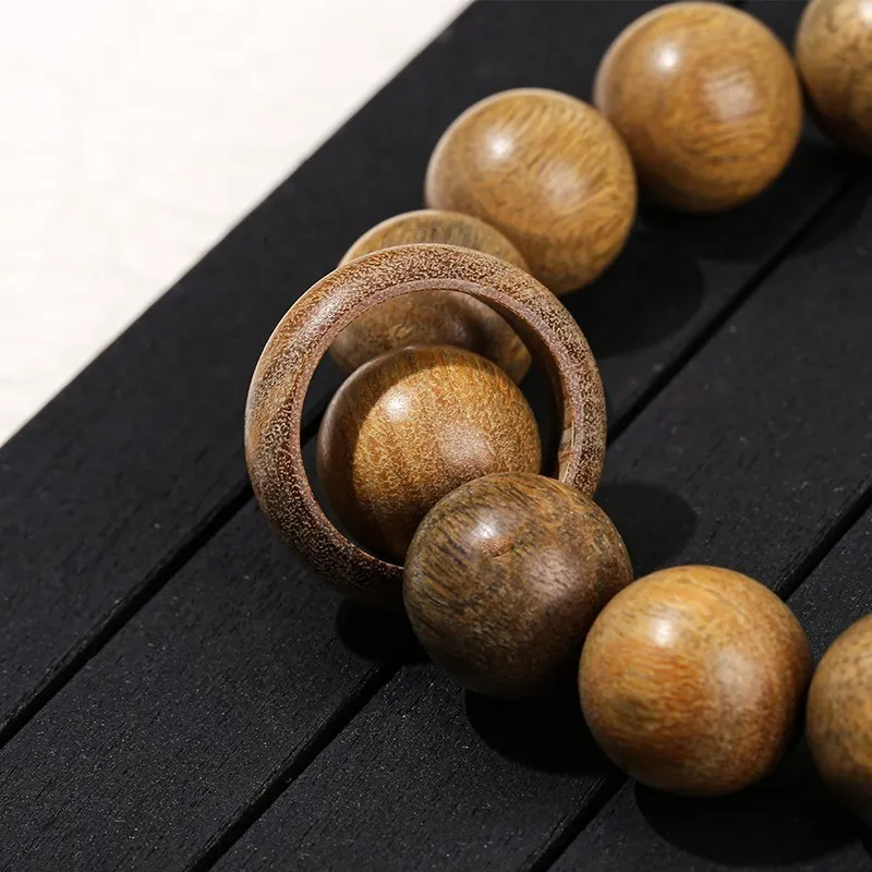 JD 15mm braccialetti di perline rotonde in legno di sandalo verde naturale con anello Vintage Buddha Mala Meditation braccialetti di preghiera