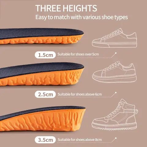Orthopedic Height Increase Insoles for Women Men Invisiable 1.5-3.5cm Memory Foam Shoes Pad Breathable Feet Care Insole
