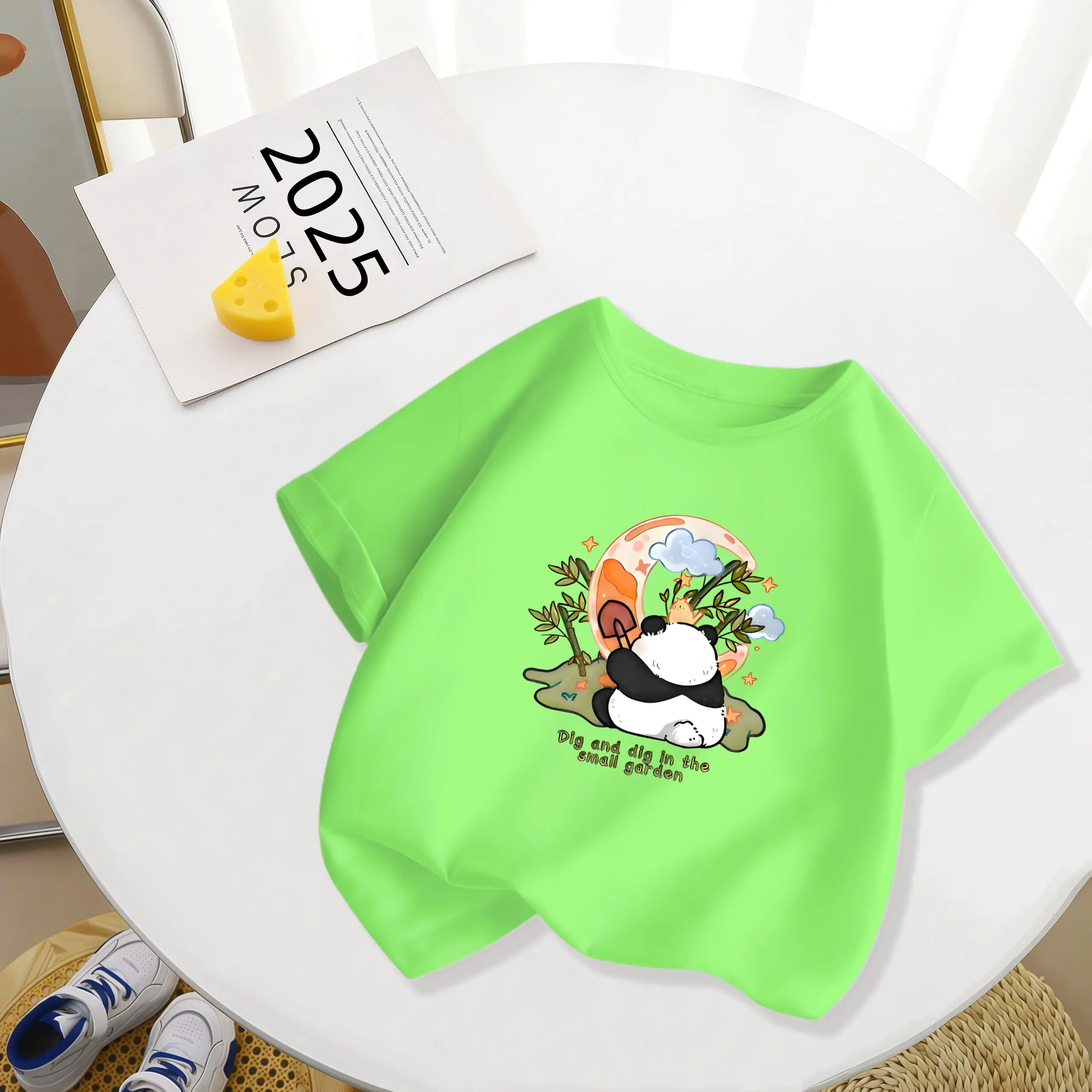 2026 New Cartoon Panda Short Sleeved Children's Stylish Summer Breathable T-shirt for Boys and Girls, Top for Parent-child Wear - view 3