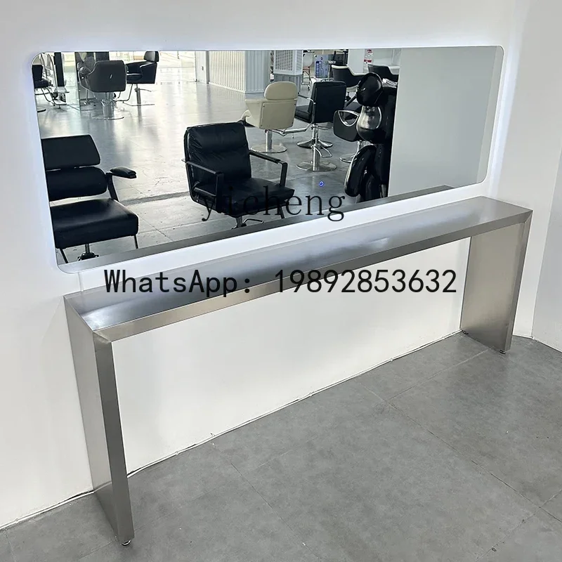 صالون الشعر الفولاذ المقاوم للصدأ بيرم وطاولة الصباغة إدارة مرآة الجدول تشيس مرآة قص الشعر كونترتوب متكامل #4