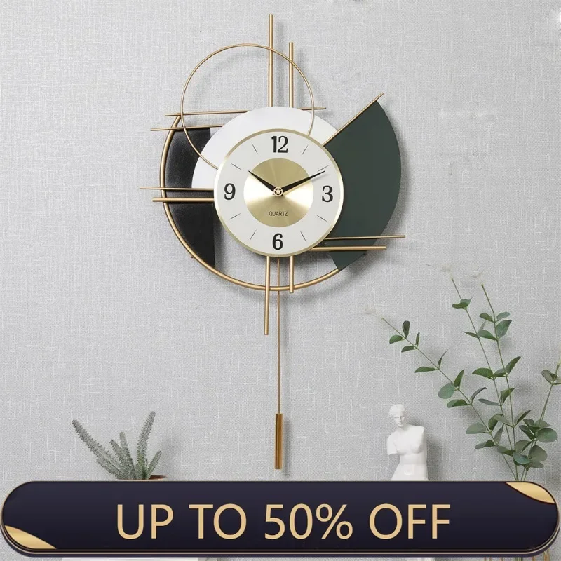 Modern Wall Clock Luxury Metal Pendulum Clock Interior Elegant Decorative Wall Clocks Nordic Living Room Art Decorations Watch
