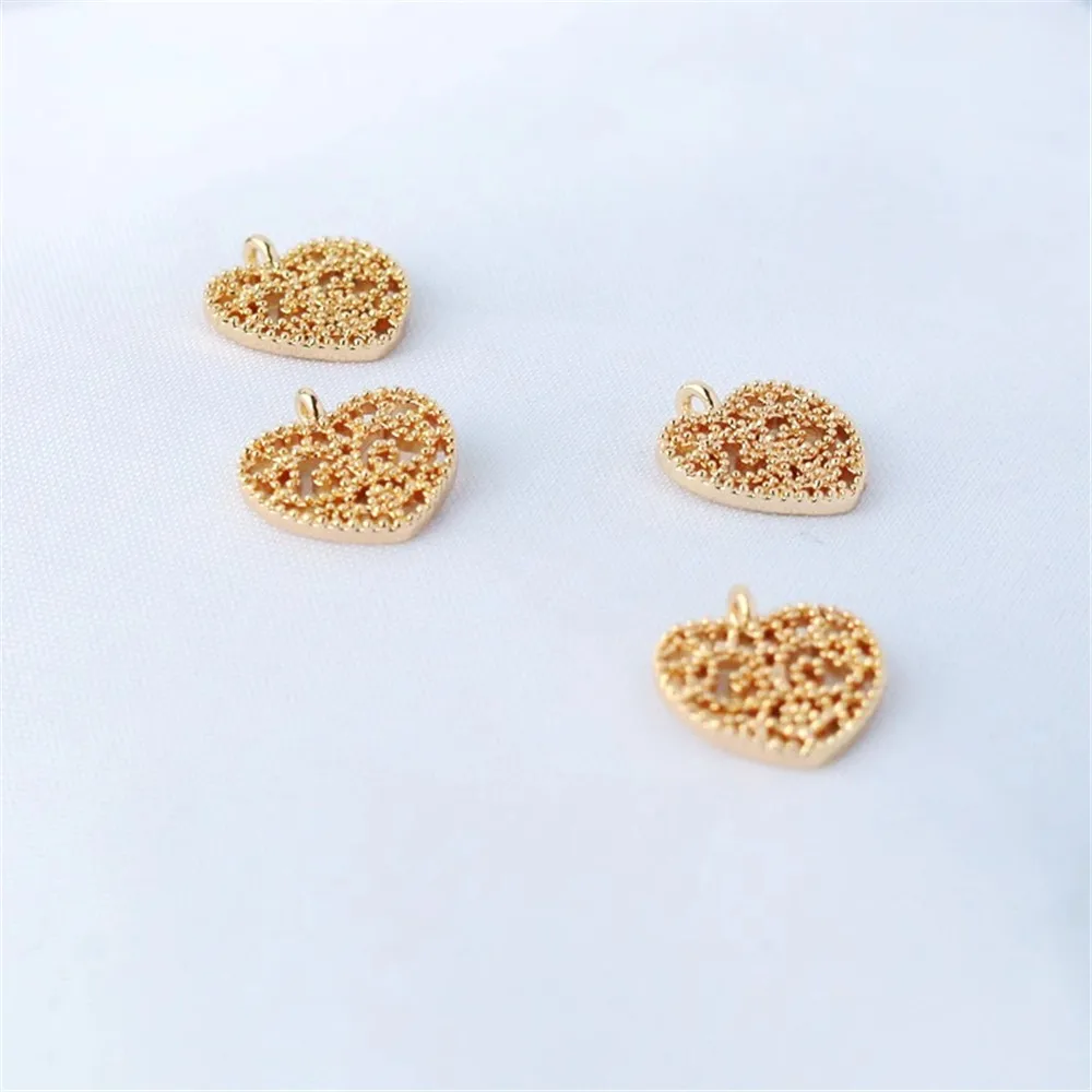 

1PCS 14K Gold Color-presering Lace Hollow Chinese Pattern 10mm Peach Heart Pendant Diy Bracelet Necklace Charm Charm